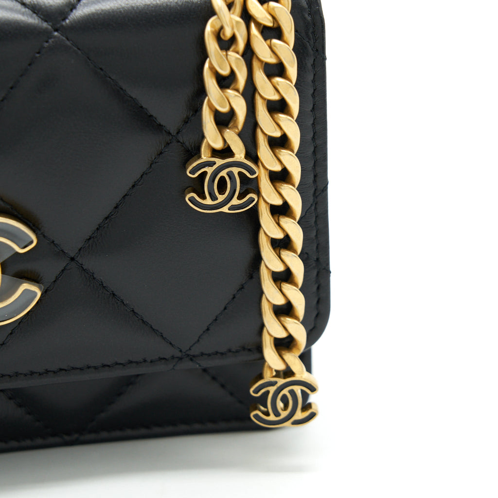 CHANEL 22P SEASONAL MINI FLAP BAG LAMBSKIN BLACK WITH GOLD/ BLACK HARDWARE