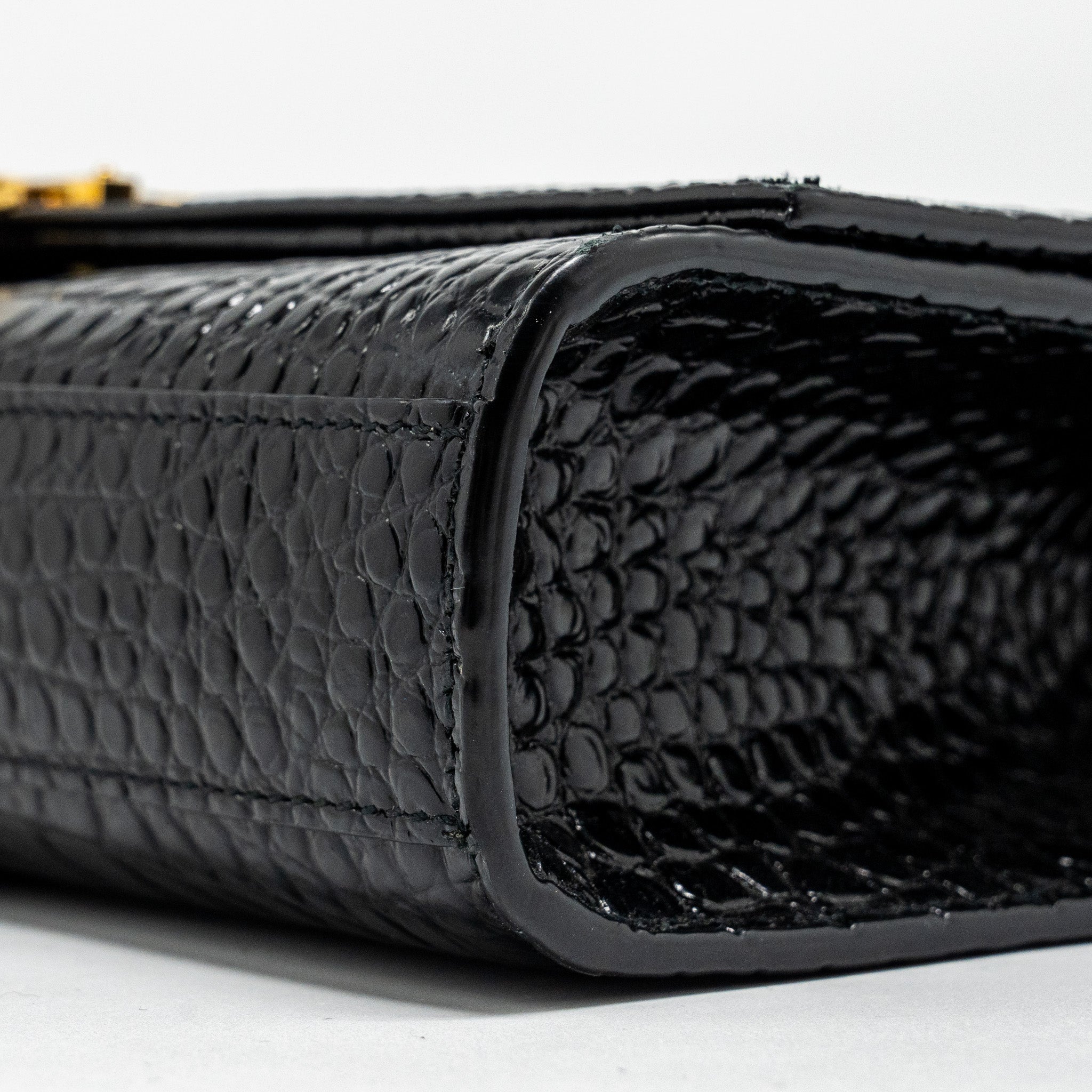 SAINT LAURENT/YSL KATE TASSEL BAG CROC-EMBOSSED CALFSKIN BLACK GHW