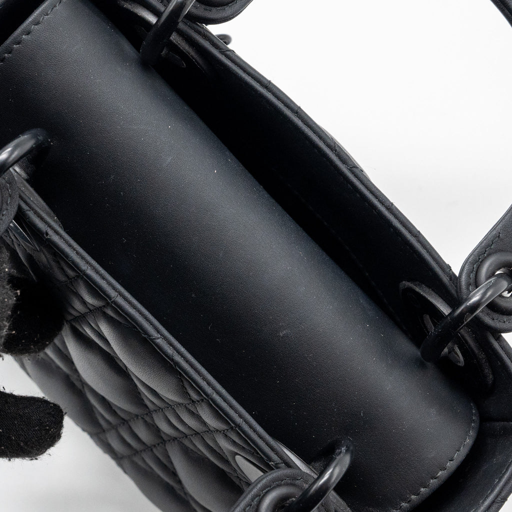 DIOR MINI LADY DIOR CANNAGE CALFSKIN BLACK WITH BLACK HARDWARE