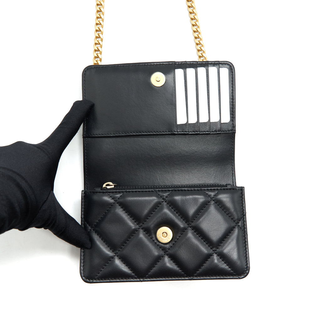 CHANEL 22P SEASONAL MINI FLAP BAG LAMBSKIN BLACK WITH GOLD/ BLACK HARDWARE