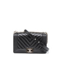 CHANEL MEDIUM BOY BAG CHEVRON CAVIAR BLACK SHW