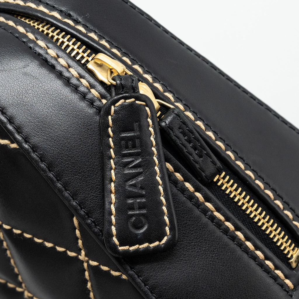 CHANEL VINTAGE WILD STITCH ZIP TOTE BAG CALFSKIN BLACK GHW