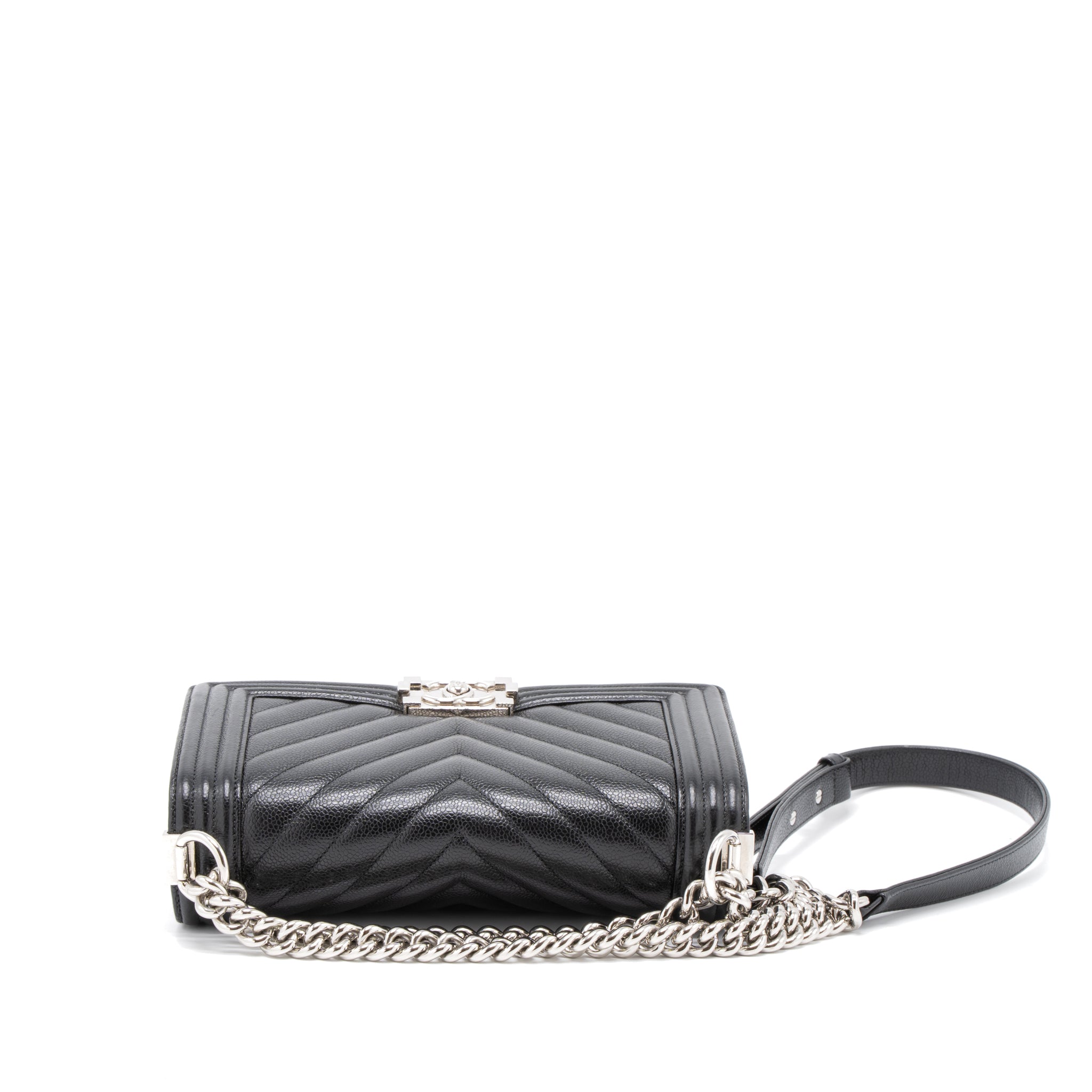 CHANEL MEDIUM BOY BAG CHEVRON CAVIAR BLACK SHW