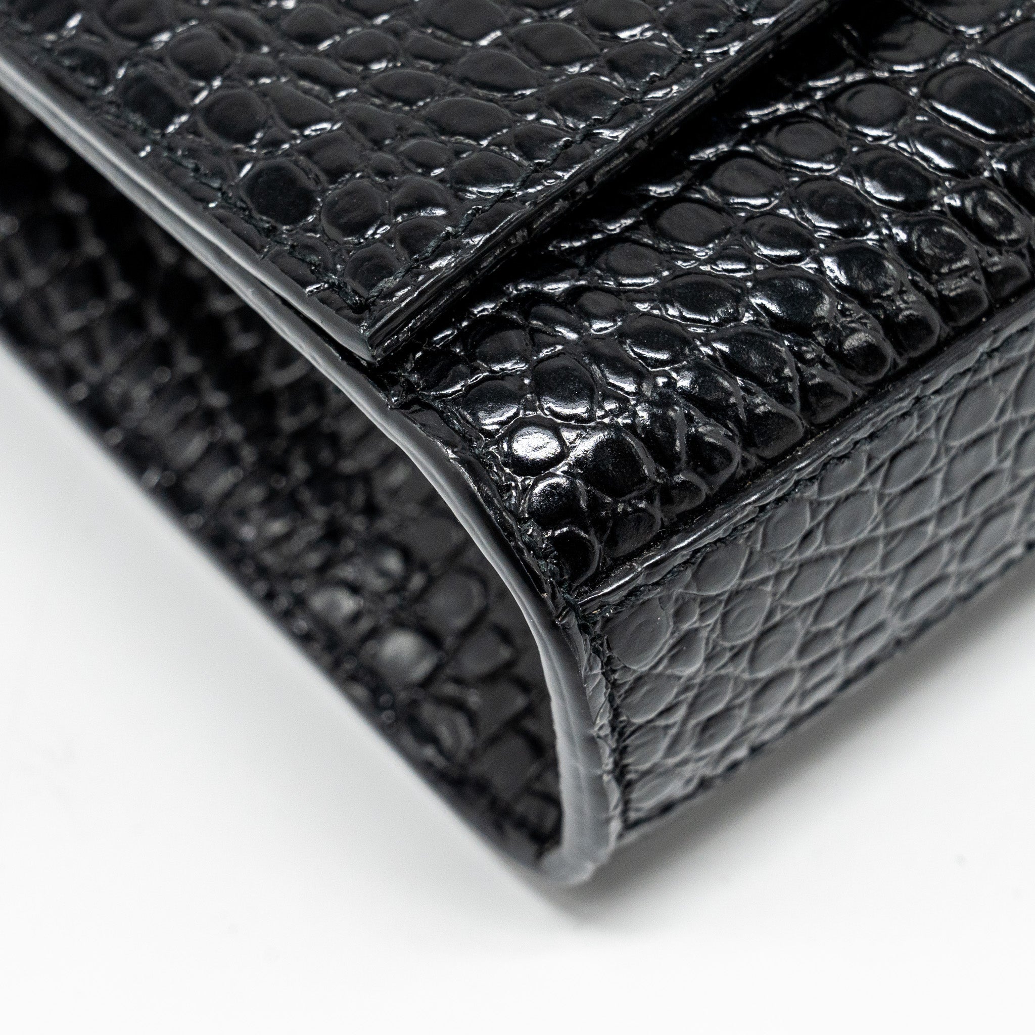 SAINT LAURENT/YSL KATE TASSEL BAG CROC-EMBOSSED CALFSKIN BLACK GHW