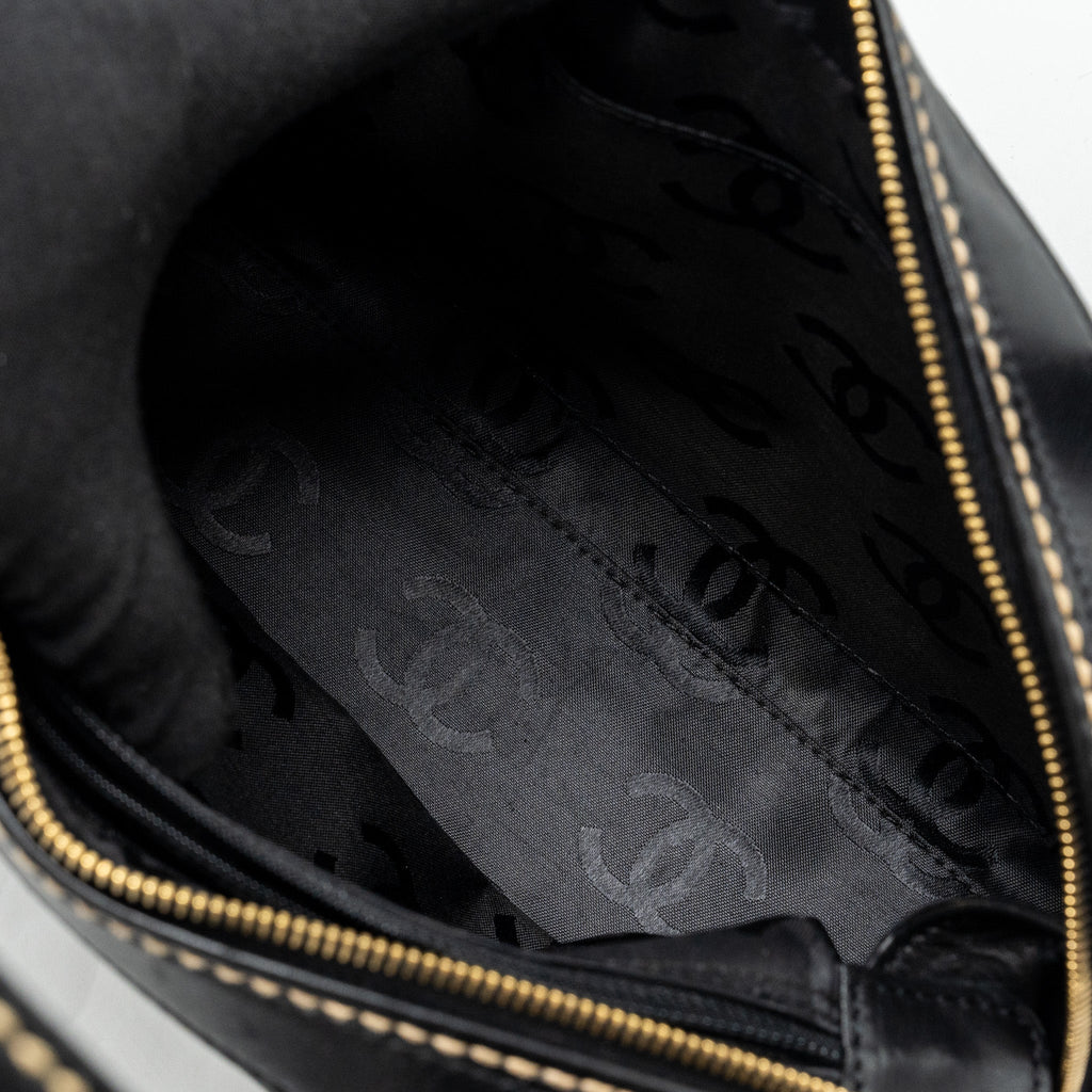 CHANEL VINTAGE WILD STITCH ZIP TOTE BAG CALFSKIN BLACK GHW