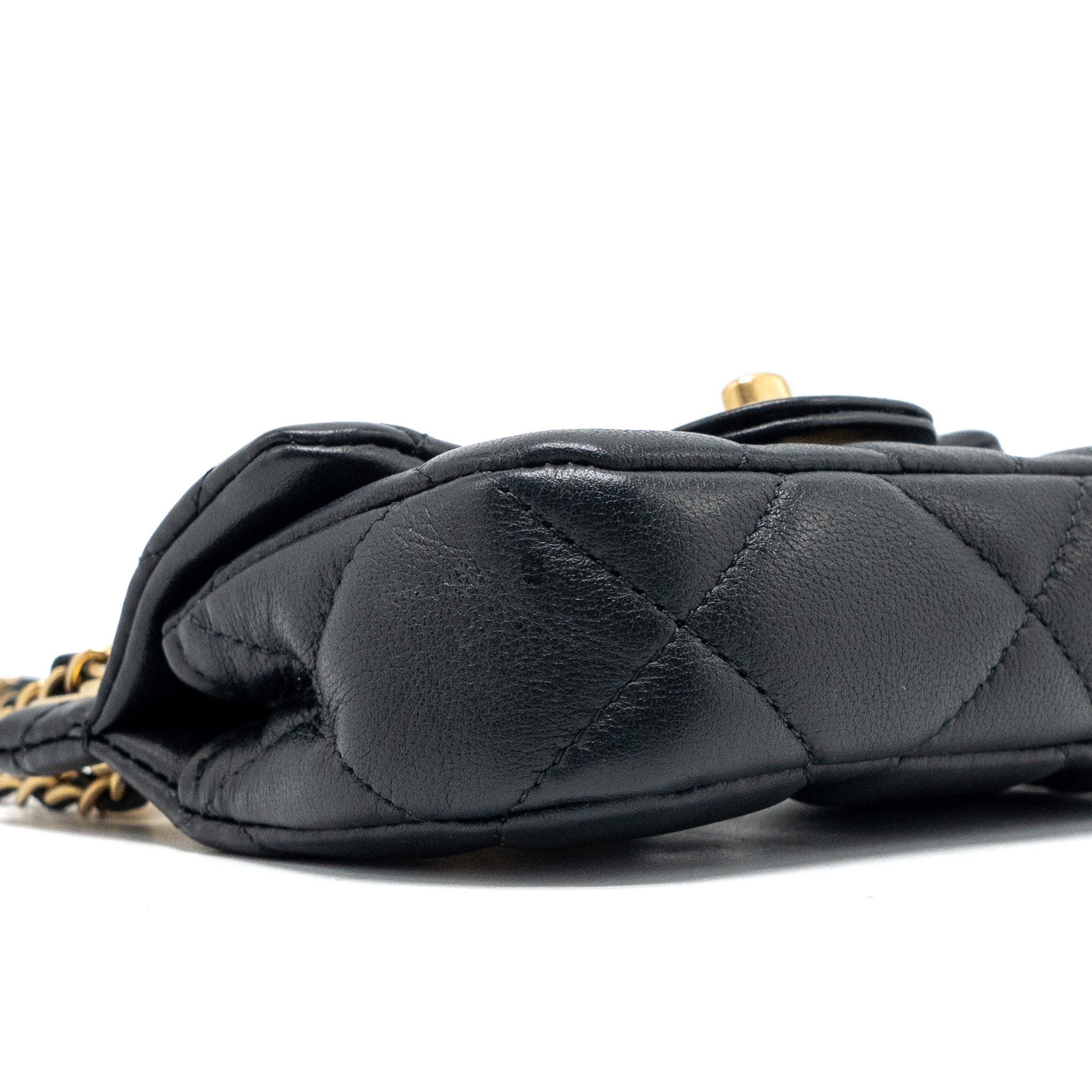 CHANEL TOP HANDLE MINI FLAP BAG WITH CHAIN CALFSKIN BLACK GHW