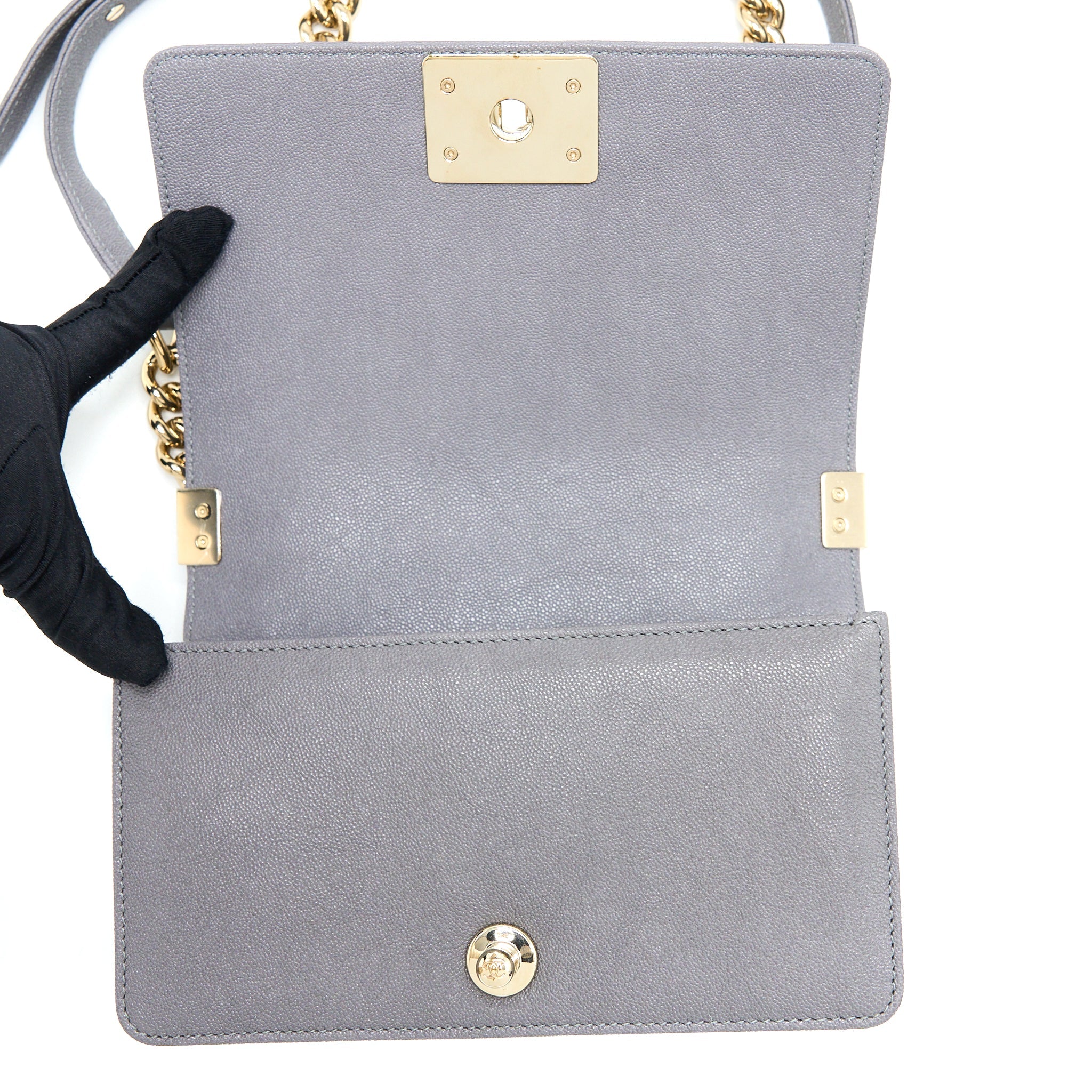 CHANEL SMALL BOY BAG CAVIAR GREY LGHW