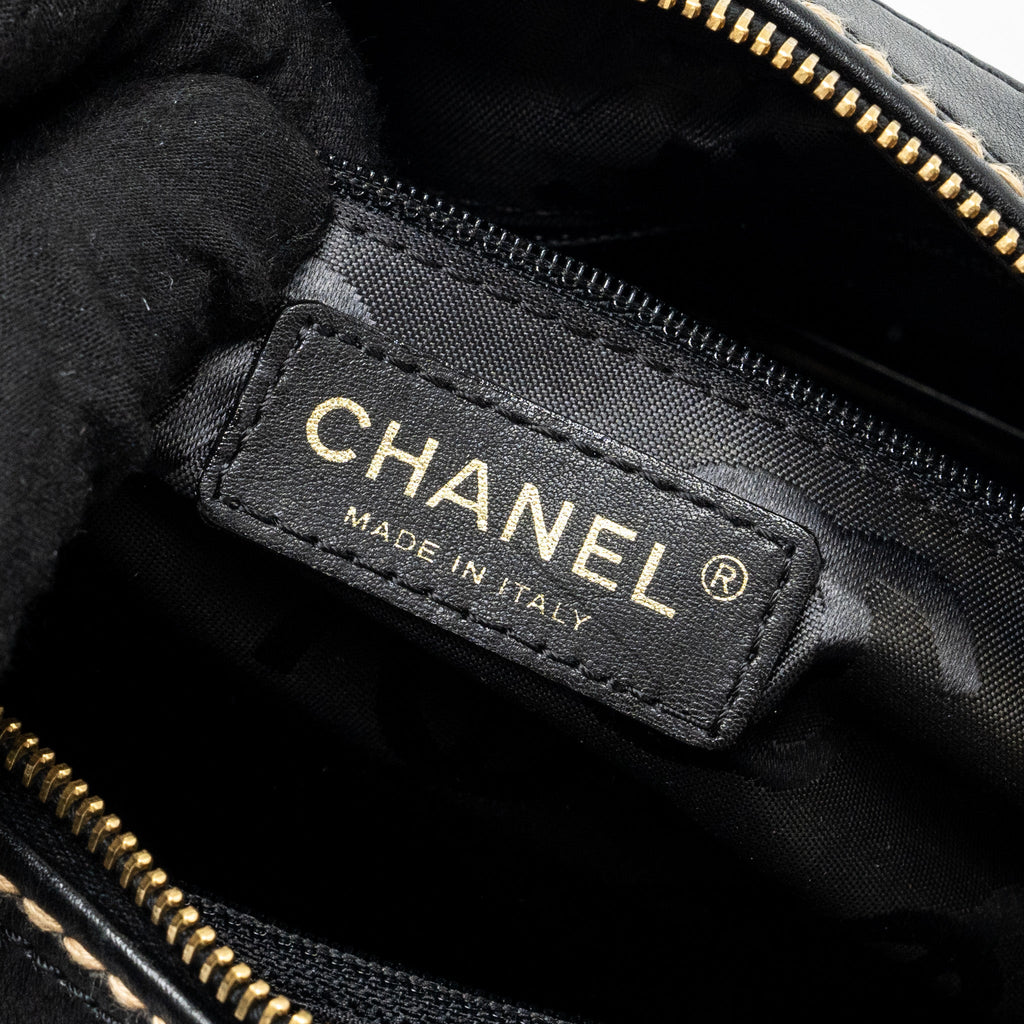CHANEL VINTAGE WILD STITCH ZIP TOTE BAG CALFSKIN BLACK GHW