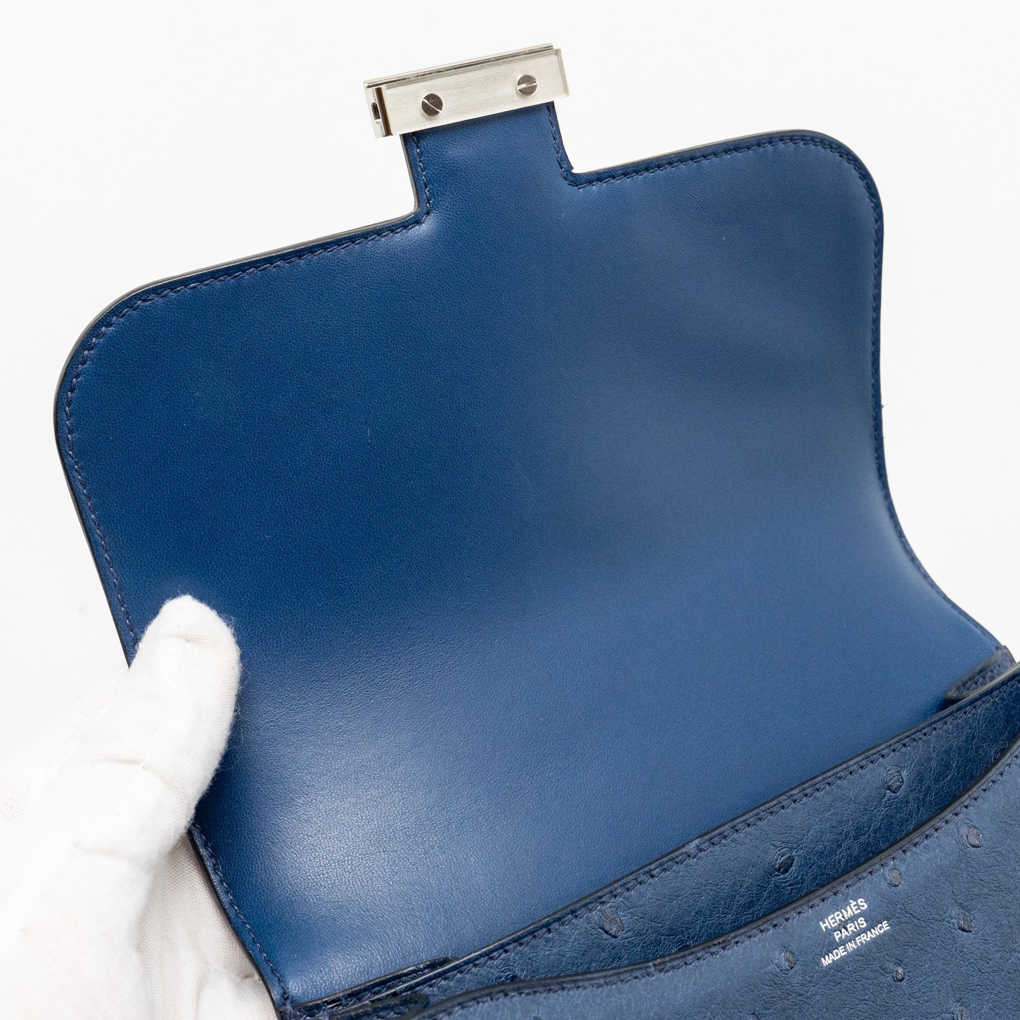 HERMES MINI CONSTANCE OSTRICH 7L BLEU DE MALTE SHW