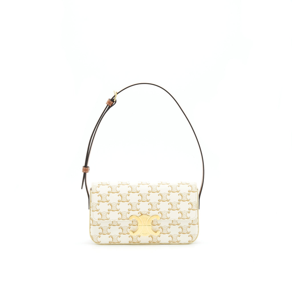 CELINE TRIOMPHE SHOULDER BAG IN TRIOMPHE CANVAS AND CALFSKIN WHITE