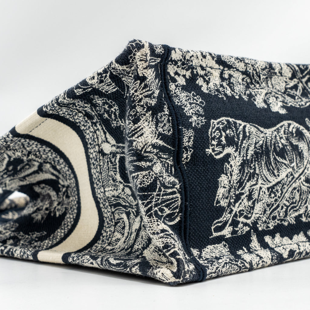 DIOR SMALL BOOK TOTE BLUE/WHITE TOILE DE JOUY REVERSE EMBROIDERY