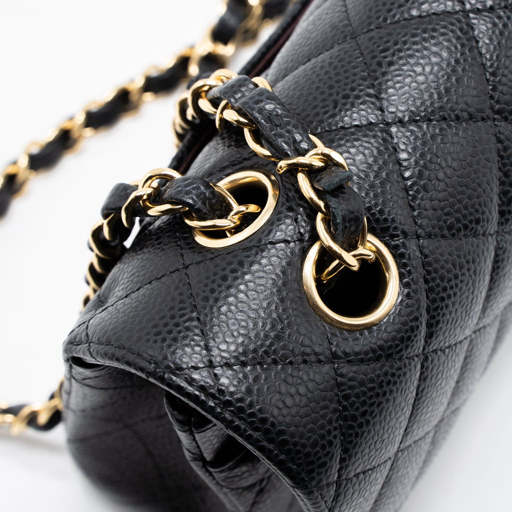CHANEL SMALL CLASSIC DOUBLE FLAP BAG CAVIAR BLACK GHW (MICROCHIP)