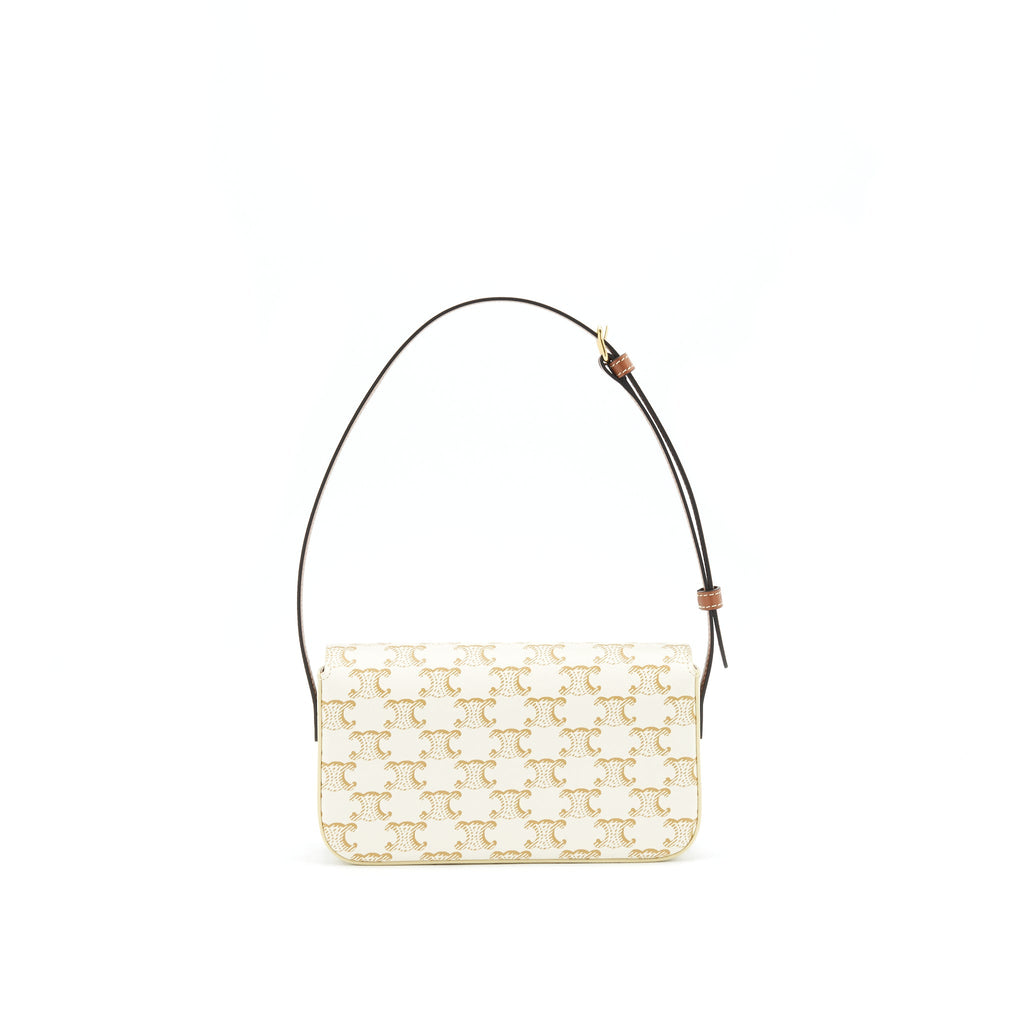CELINE TRIOMPHE SHOULDER BAG IN TRIOMPHE CANVAS AND CALFSKIN WHITE