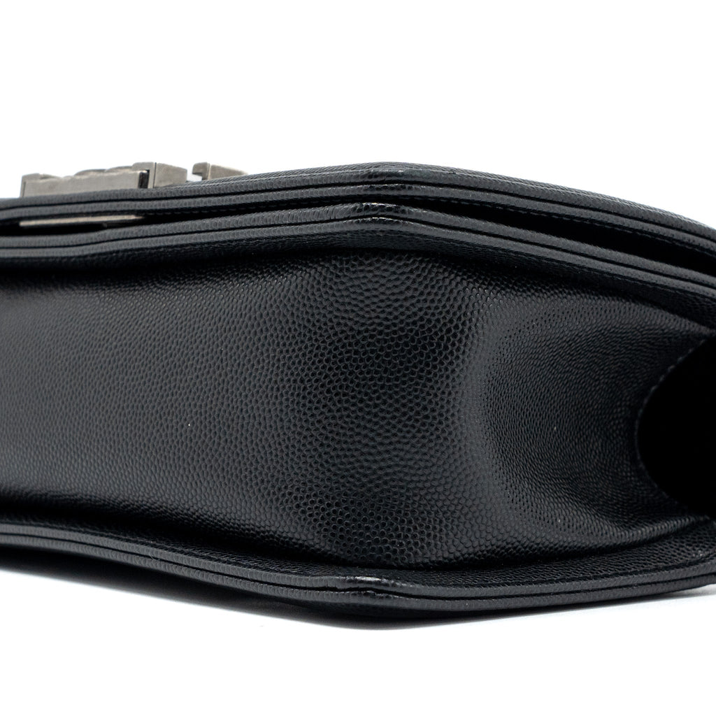 CHANEL SMALL BOY BAG CAVIAR BLACK RUTHENIUM HARDWARE (MICROCHIP)