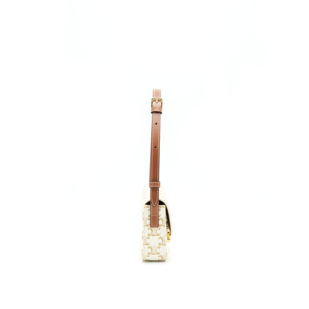 CELINE TRIOMPHE SHOULDER BAG IN TRIOMPHE CANVAS AND CALFSKIN WHITE