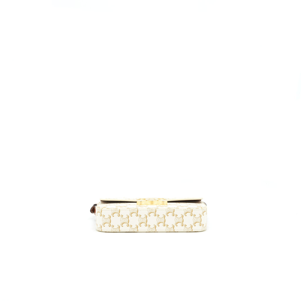 CELINE TRIOMPHE SHOULDER BAG IN TRIOMPHE CANVAS AND CALFSKIN WHITE
