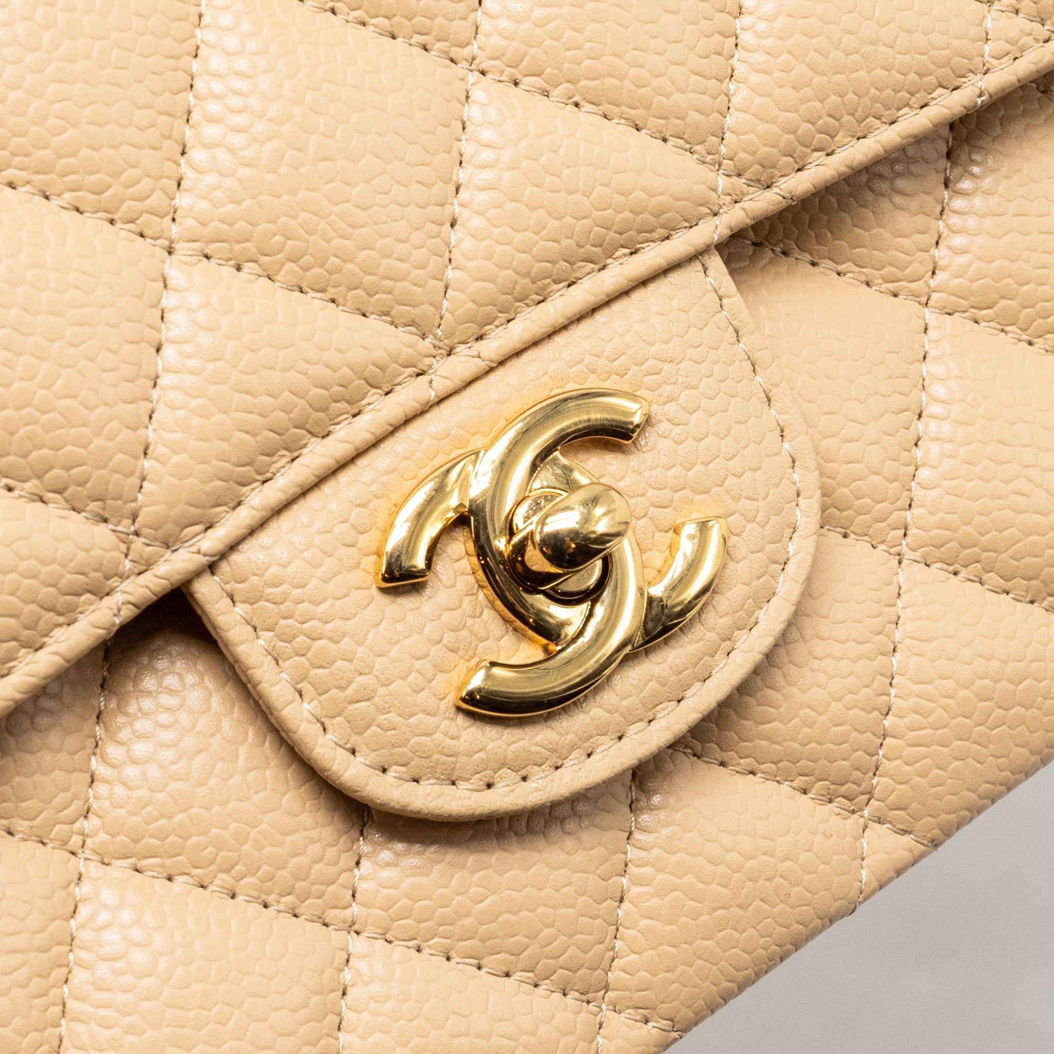 CHANEL MEDIUM CLASSIC DOUBLE FLAP BAG CAVIAR BEIGE GHW