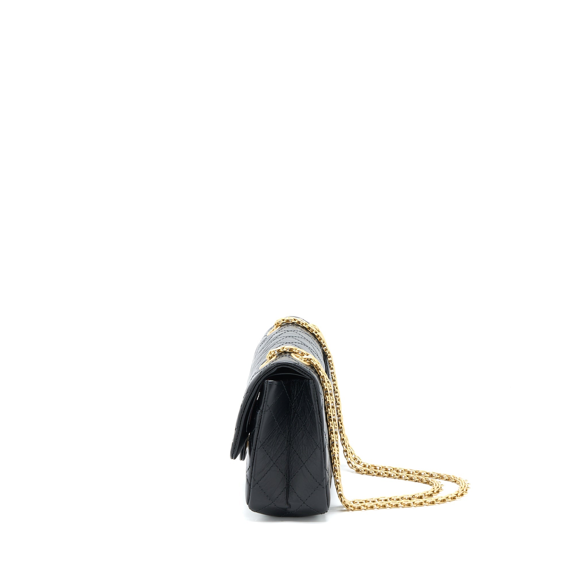 CHANEL SMALL 2.55 225 REISSUE FLAP BAG AGED CALFSKIN BLACK BRUSHED GHW