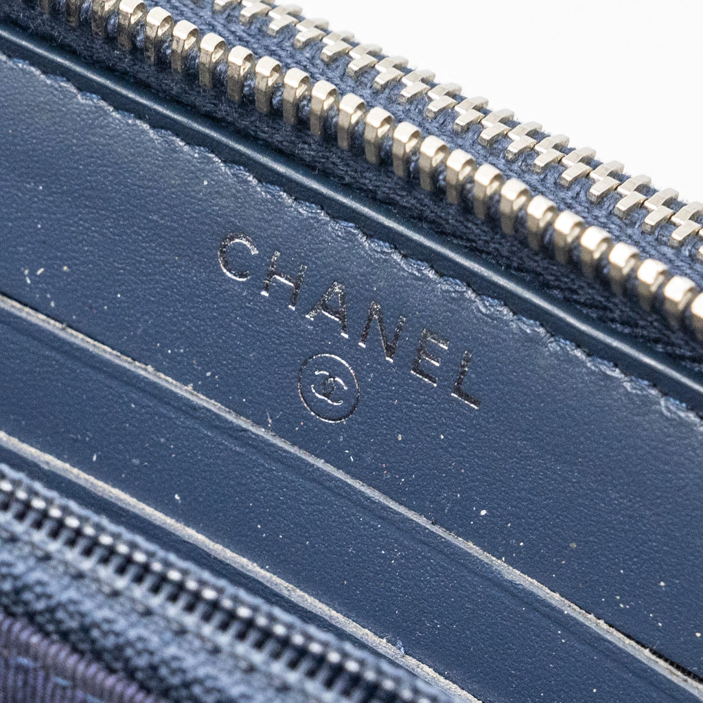 CHANEL DOUBLE ZIP WALLET PATENT NAVY SHW