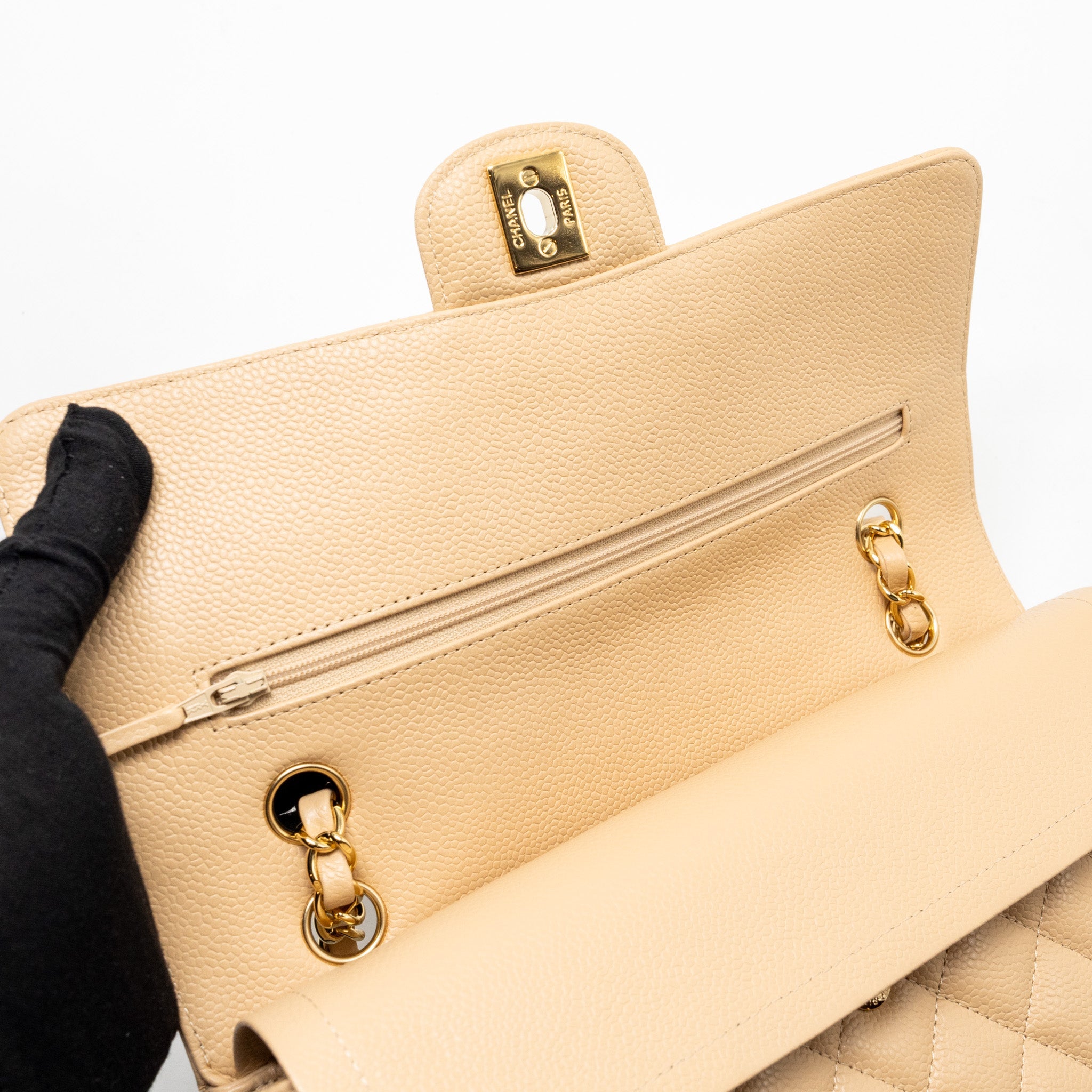 CHANEL MEDIUM CLASSIC DOUBLE FLAP BAG CAVIAR BEIGE GHW