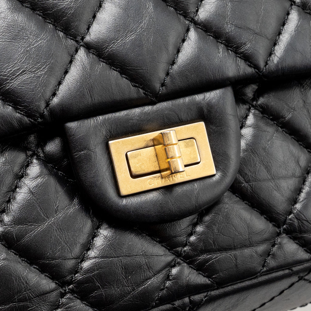 CHANEL LARGE 2.55 REISSUE FLAP BAG AGED CALFSKIN BLACK GHW