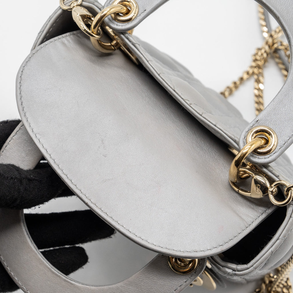 DIOR MINI LADY DIOR LAMBSKIN LIGHT GREY LGHW
