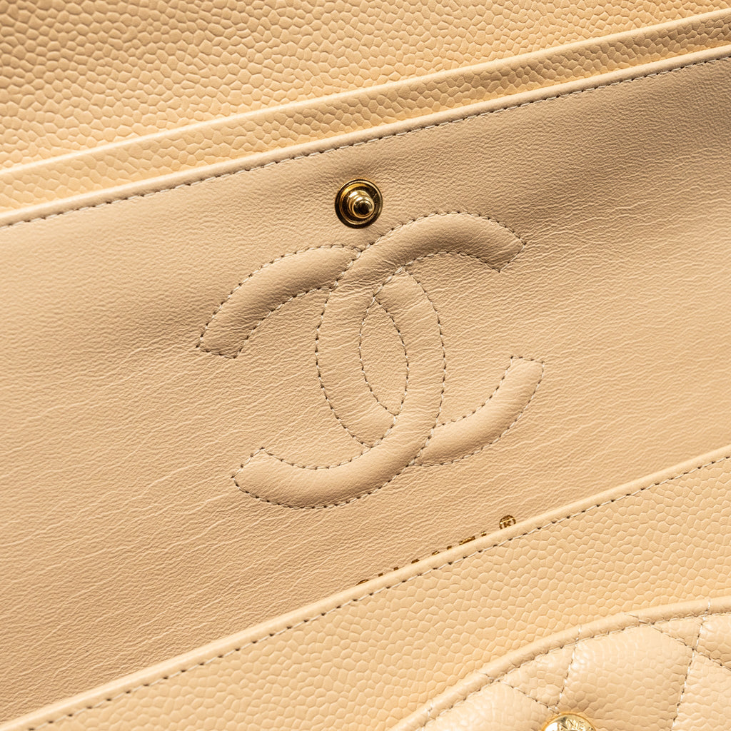 CHANEL MEDIUM CLASSIC DOUBLE FLAP BAG CAVIAR BEIGE GHW