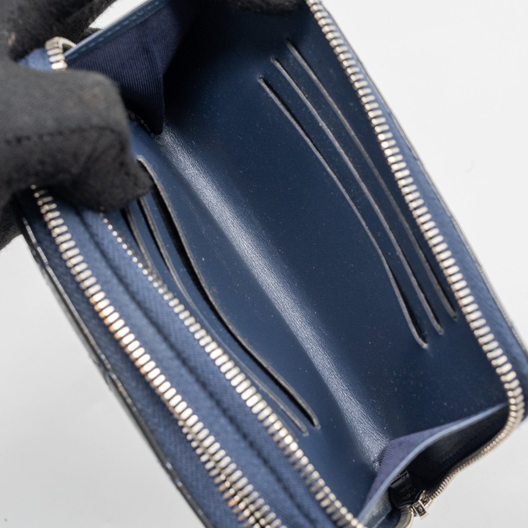 CHANEL DOUBLE ZIP WALLET PATENT NAVY SHW