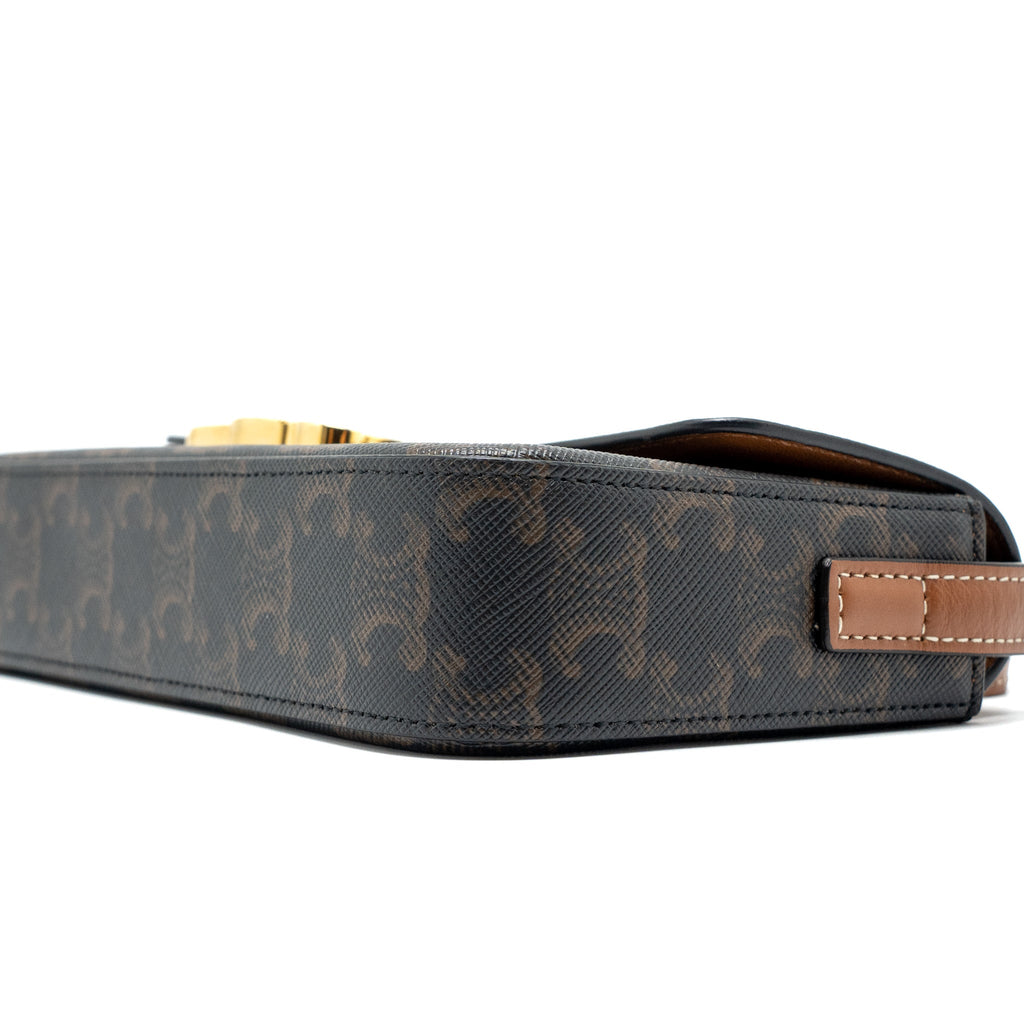 CELINE TRIOMPHE SHOULDER BAG TRIOMPHE CANVAS/CALFSKIN TAN GHW