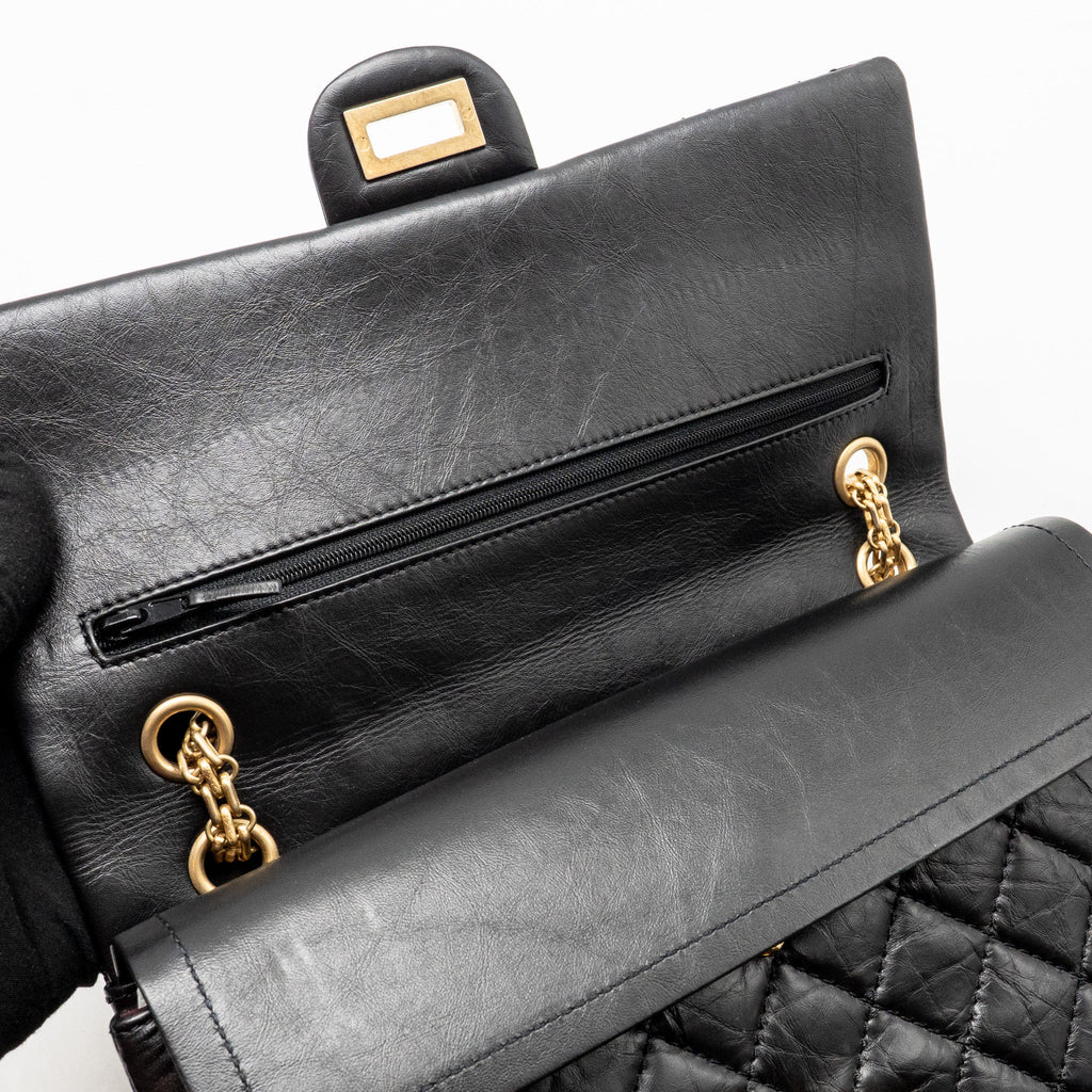 CHANEL LARGE 2.55 REISSUE FLAP BAG AGED CALFSKIN BLACK GHW
