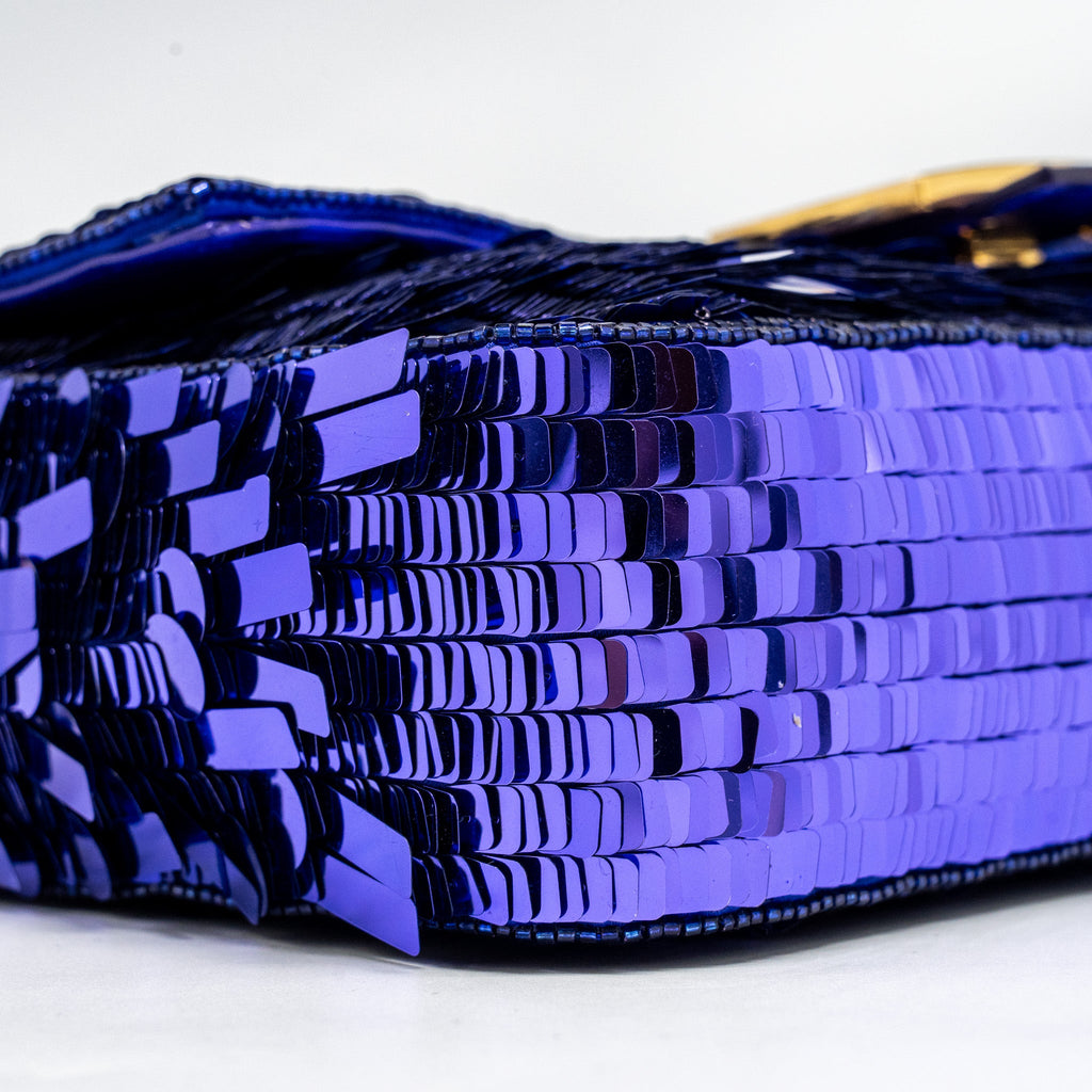 FENDI BAGUETTE BAG LIMITED EDITION SEQUIN/LEATHER PURPLE GHW