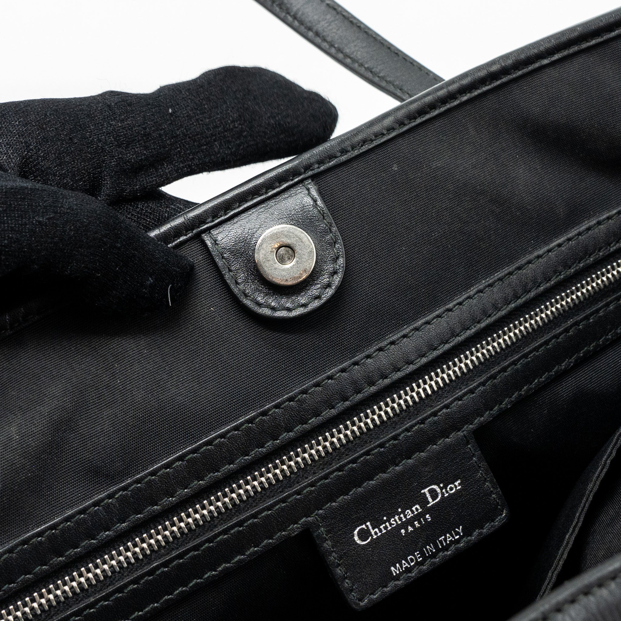 DIOR SHOPPING TOTE BAG FABRIC/LEATHER BLACK SHW
