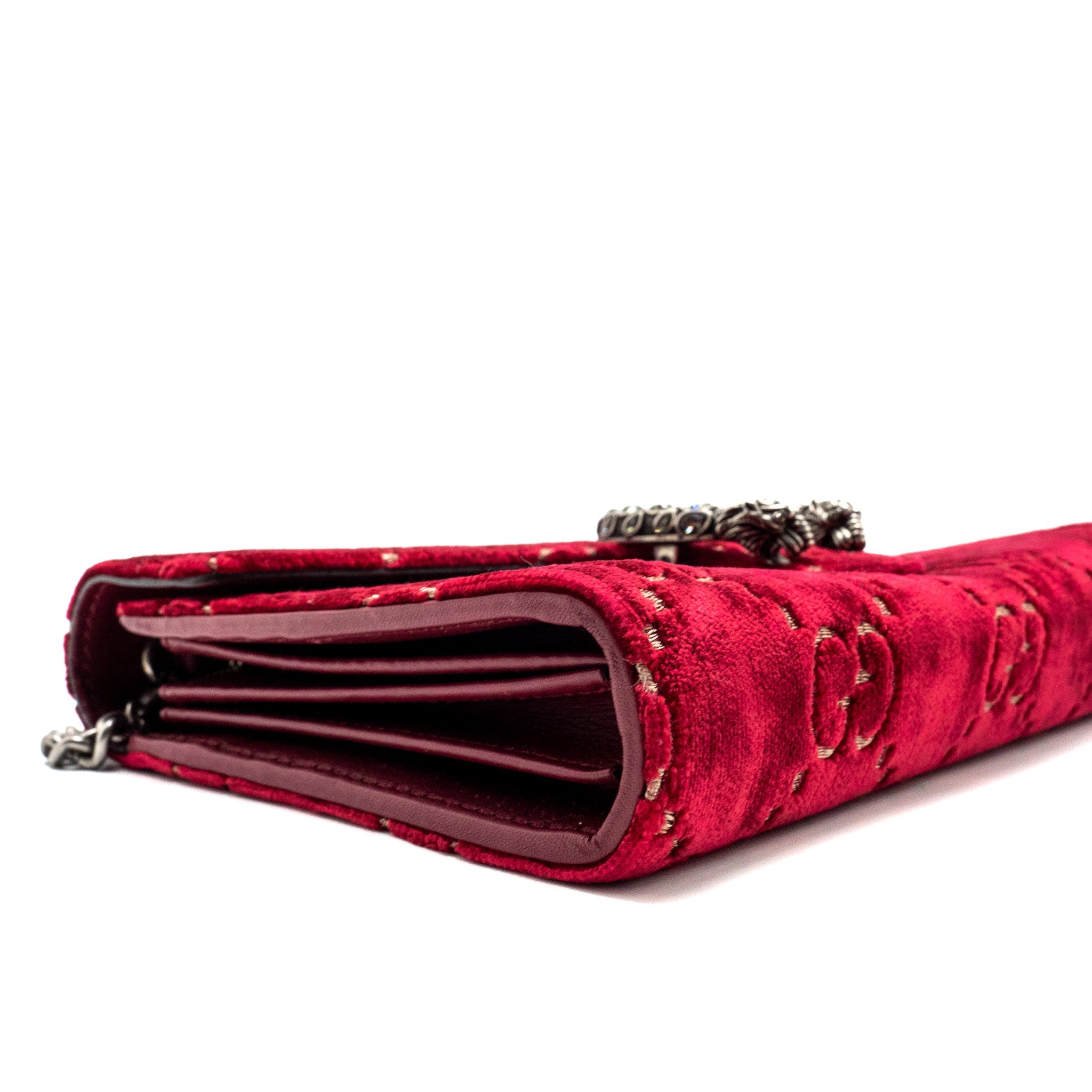 GUCCI DIONYSUS WALLET ON CHAIN VELVET RED SHW