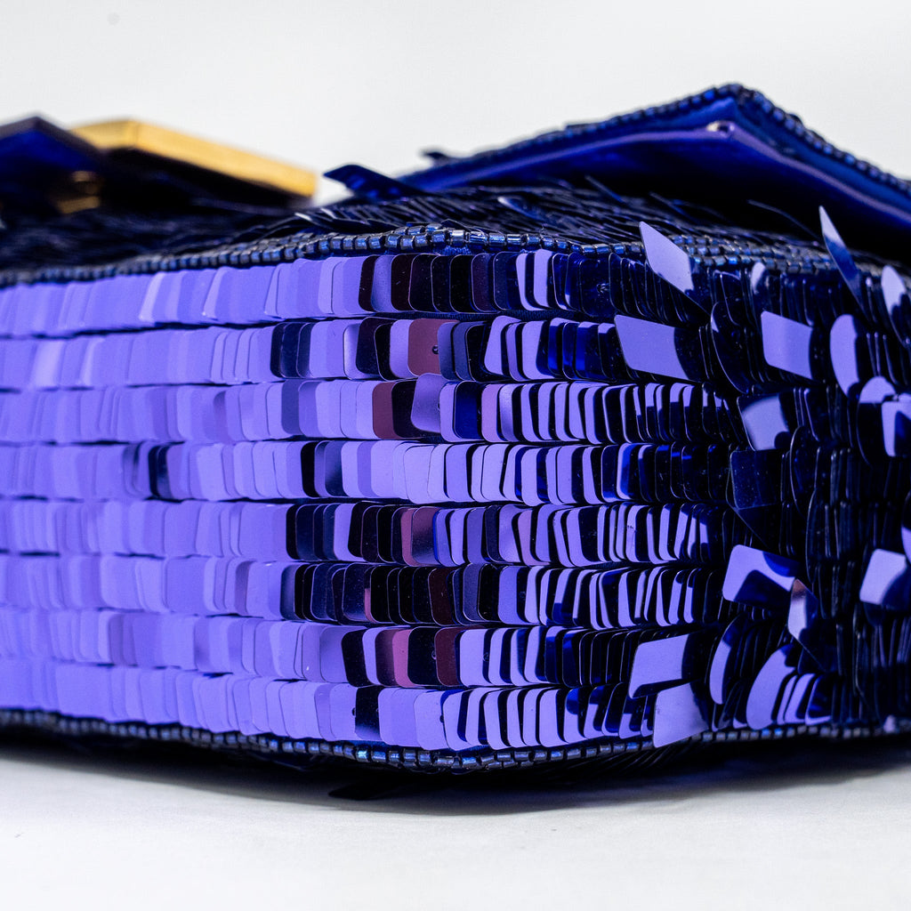 FENDI BAGUETTE BAG LIMITED EDITION SEQUIN/LEATHER PURPLE GHW