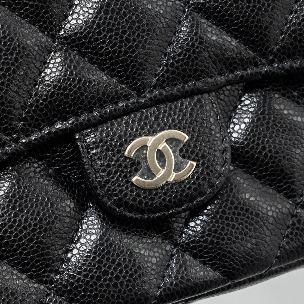 CHANEL DOUBLE POCKET WALLET ON CHAIN CAVIAR BLACK LGHW(MICROCHIP)
