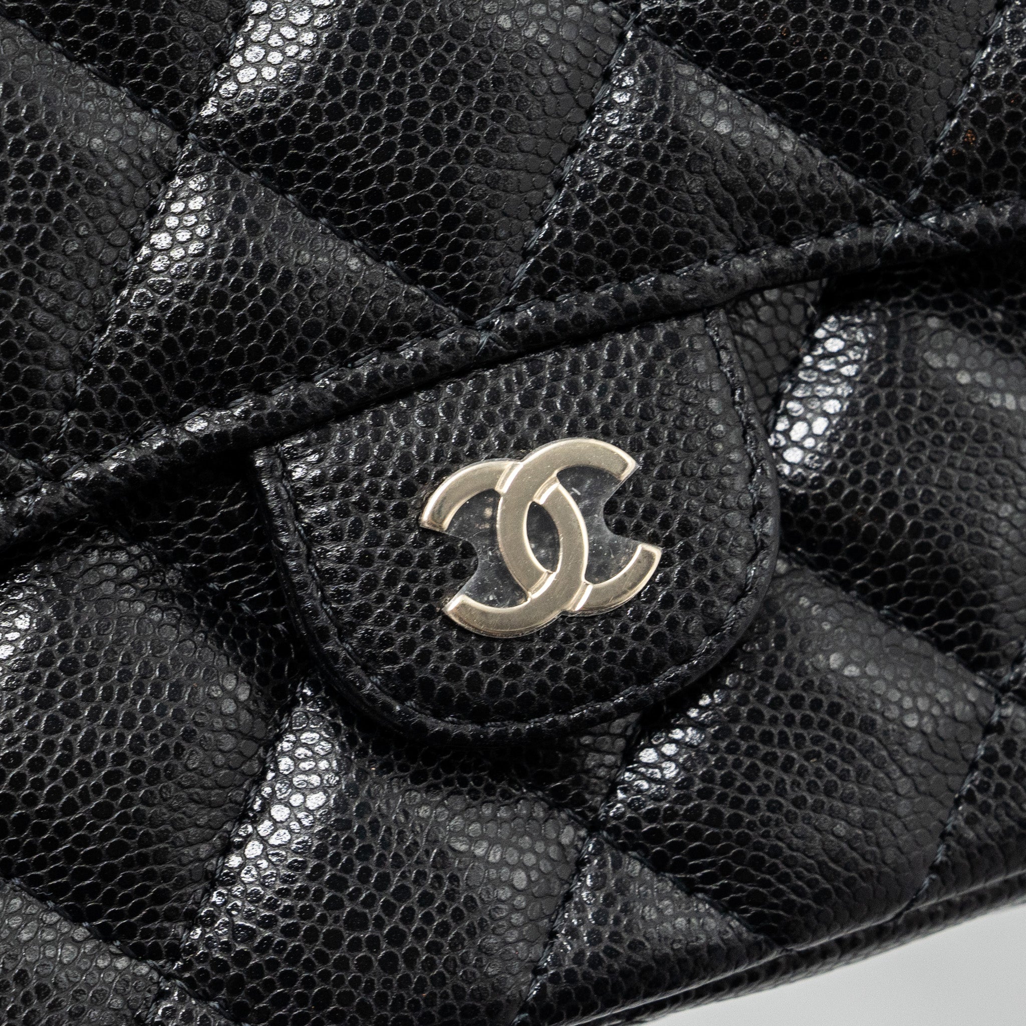 CHANEL DOUBLE POCKET WALLET ON CHAIN CAVIAR BLACK LGHW(MICROCHIP)