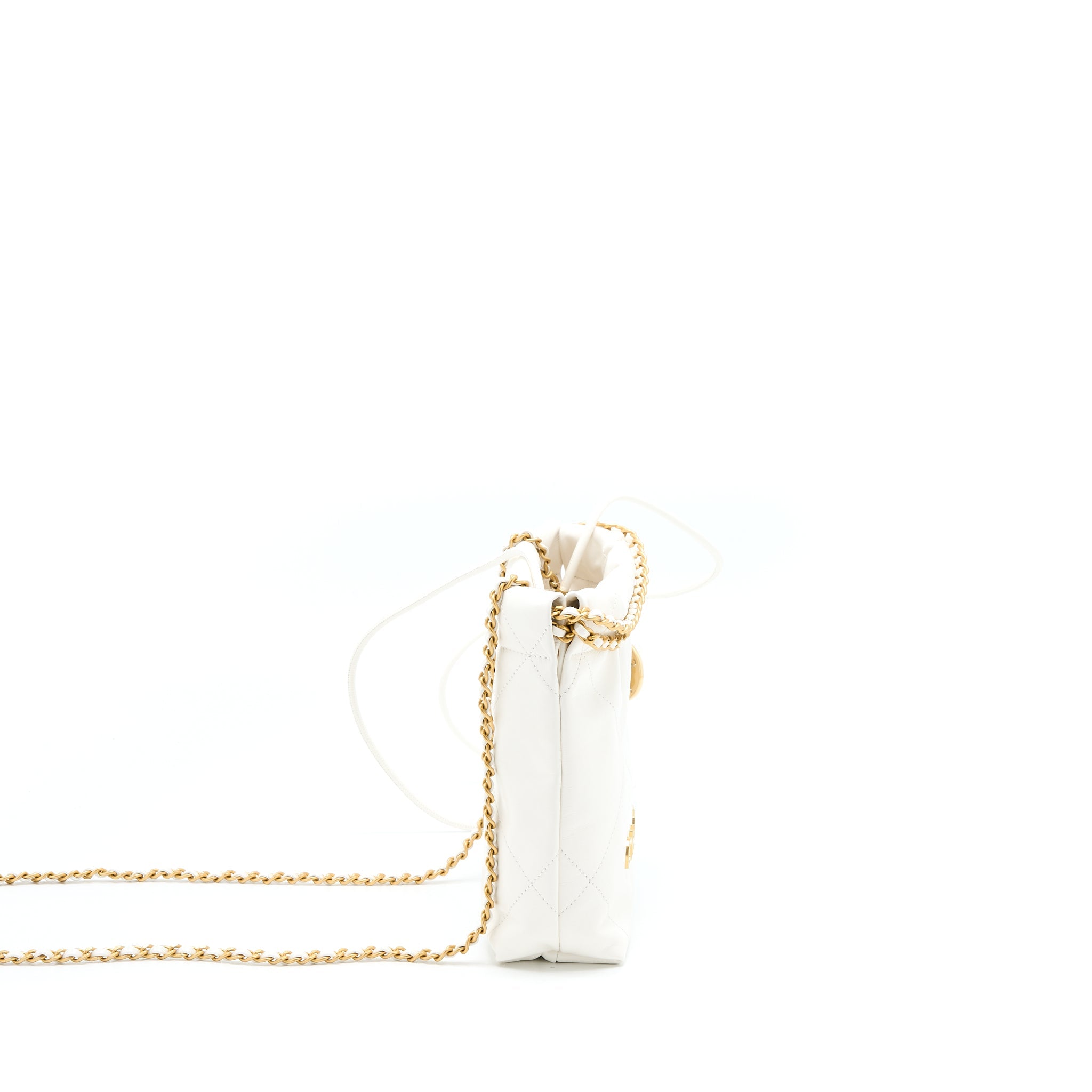 CHANEL MINI 22 BAG SHINY CALFSKIN WHITE BRUSHED GHW (MICROCHIP)