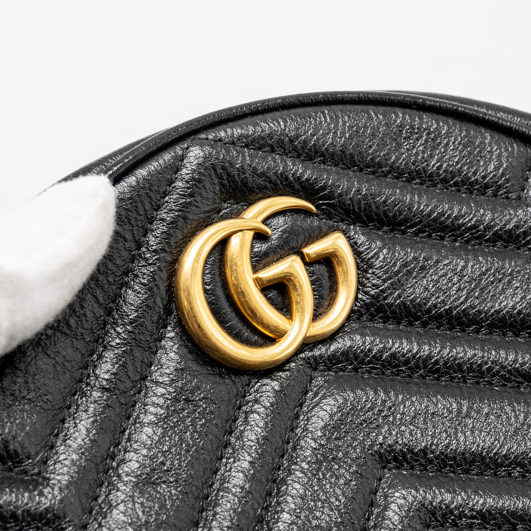 GUCCI GG MARMONT ROUND CROSSBODY BAG CALFSKIN BLACK GHW