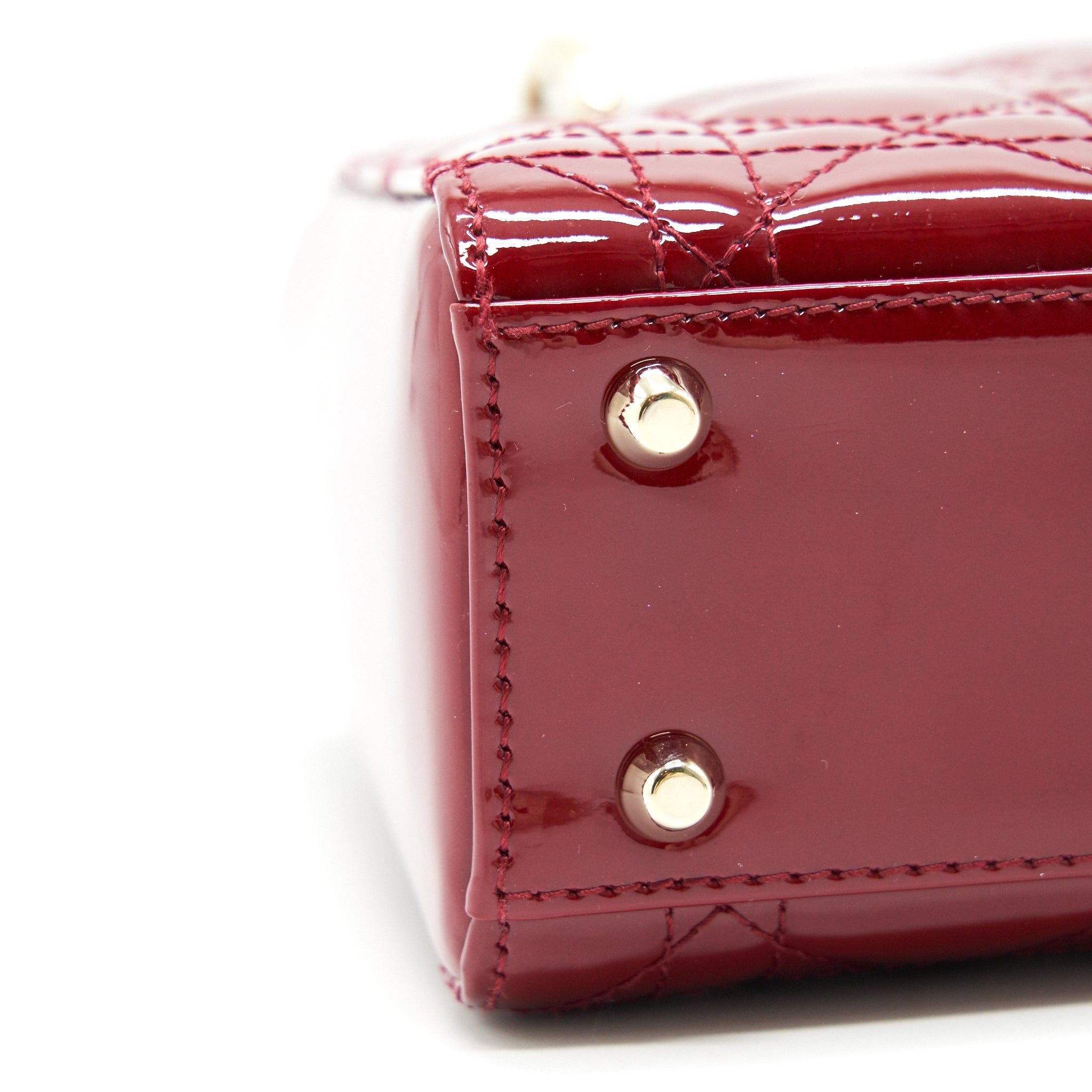 DIOR MINI LADY DIOR PATENT LEATHER RED WITH GHW