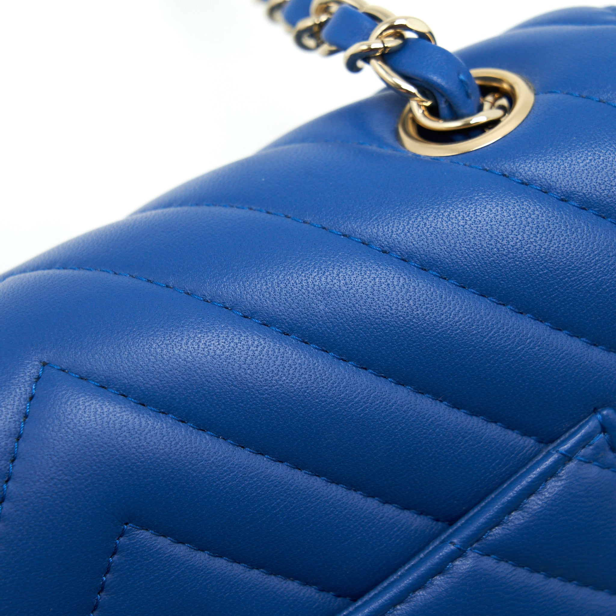 CHANEL MINI RECTANGULAR FLAP BAG CHEVRON LAMBSKIN BLUE LGHW