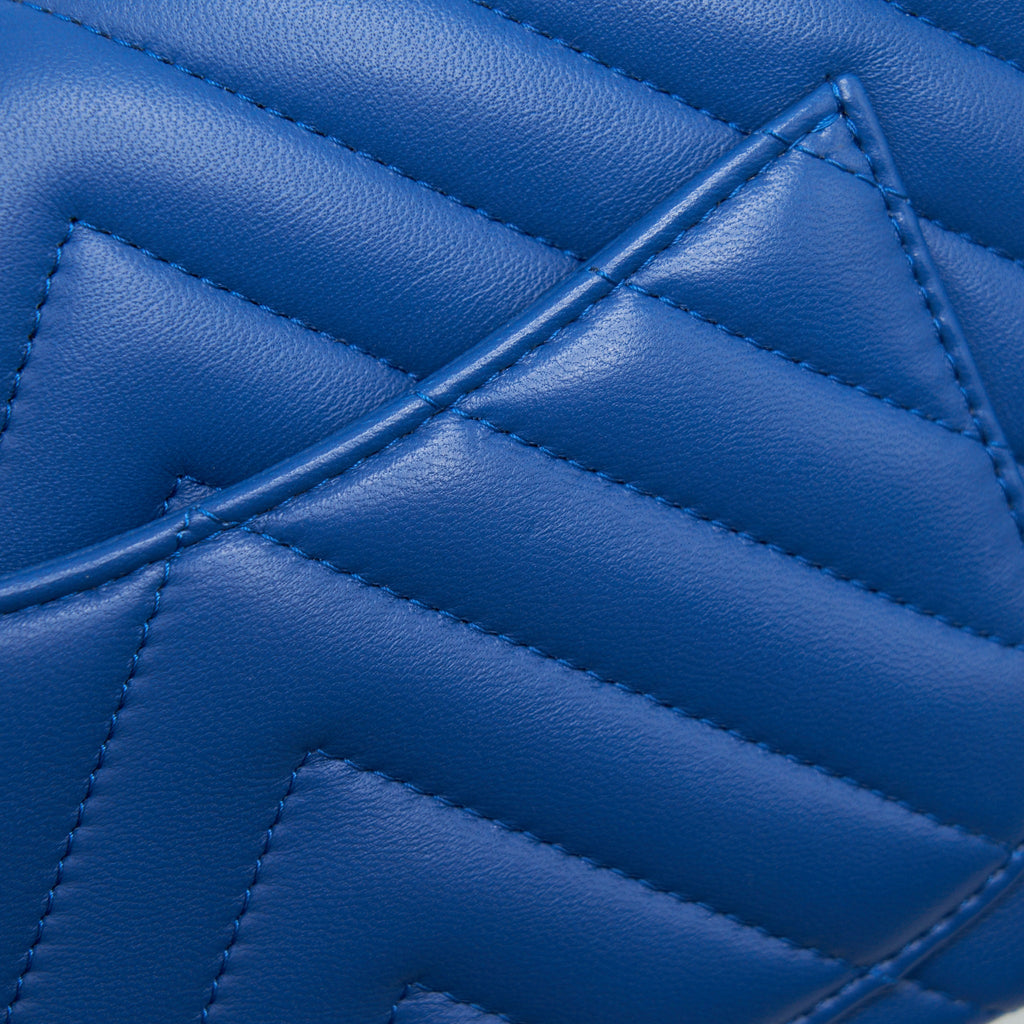 CHANEL MINI RECTANGULAR FLAP BAG CHEVRON LAMBSKIN BLUE LGHW