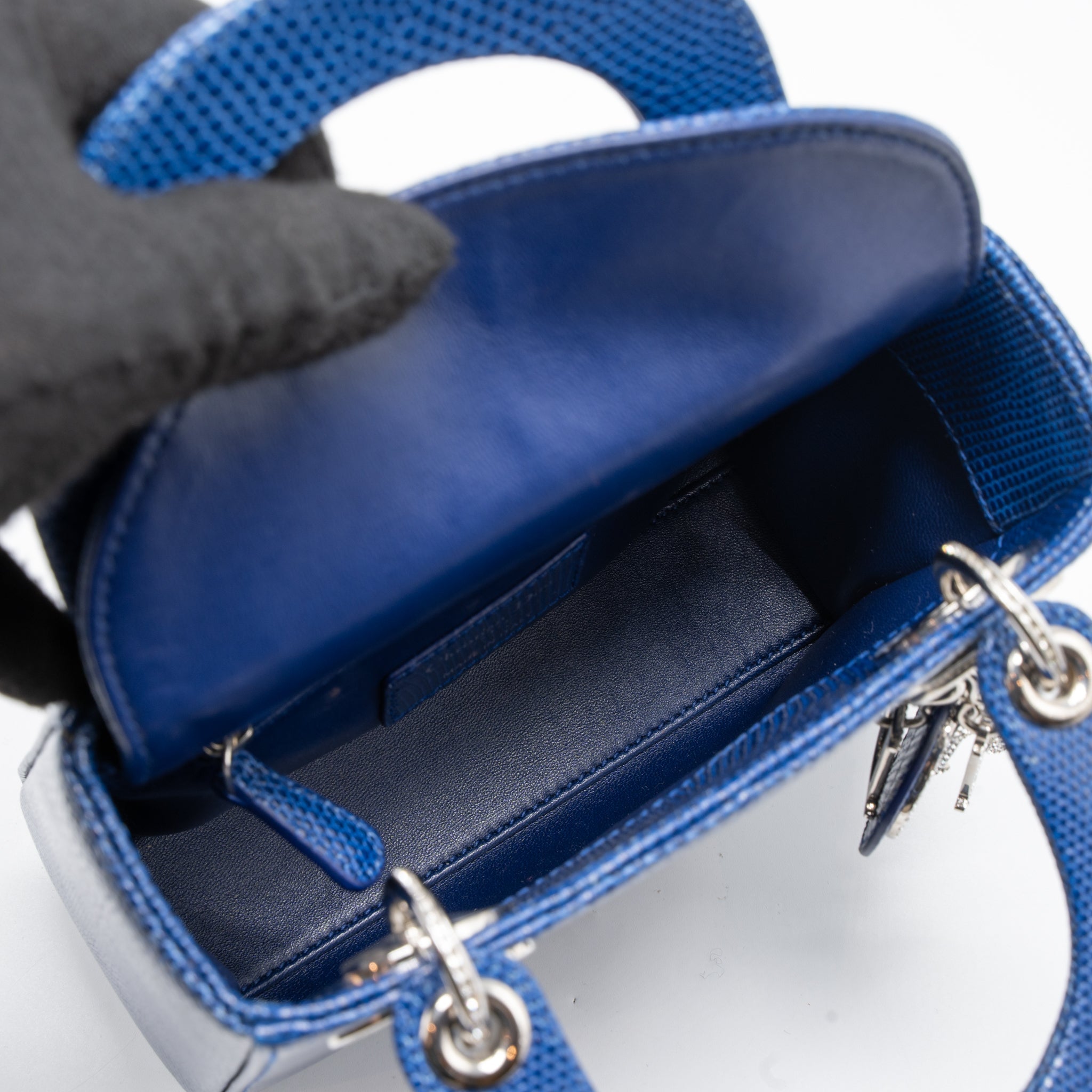 DIOR MINI LADY DIOR LIZARD BLUE CRYSTAL SHW