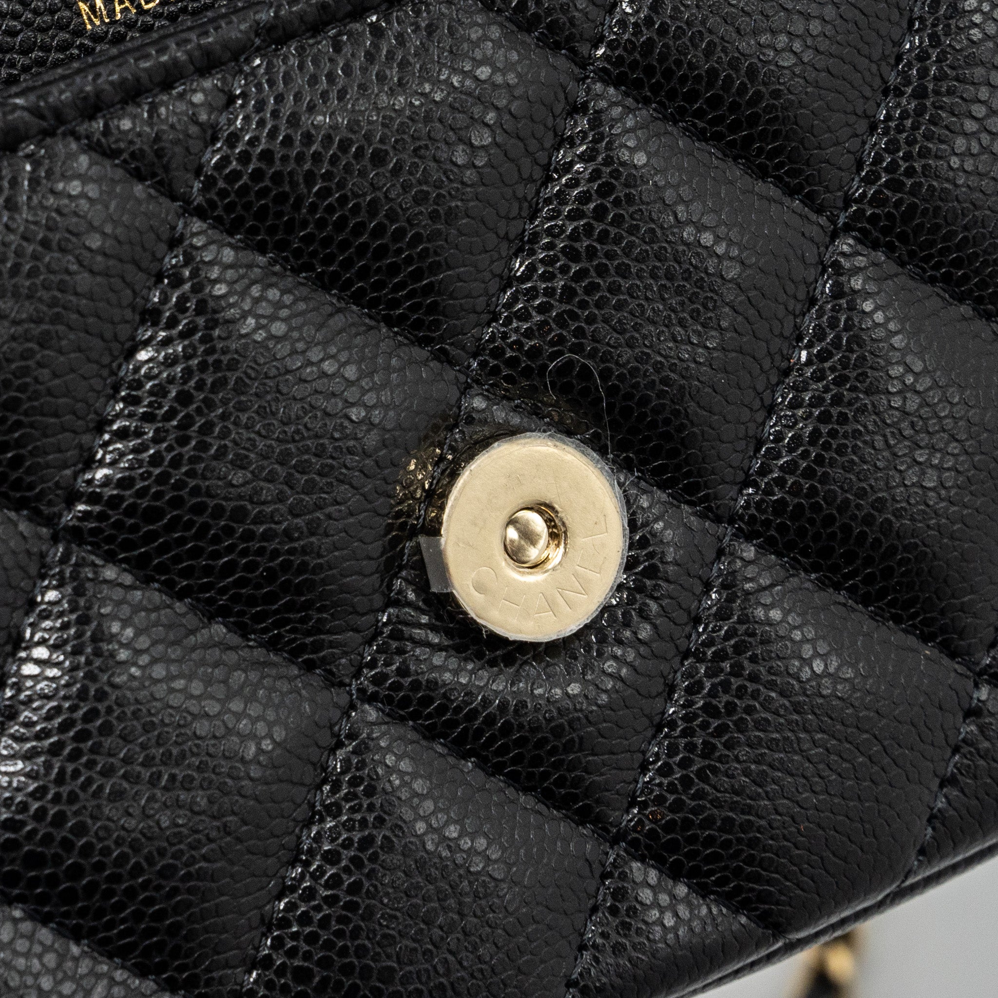 CHANEL DOUBLE POCKET WALLET ON CHAIN CAVIAR BLACK LGHW(MICROCHIP)