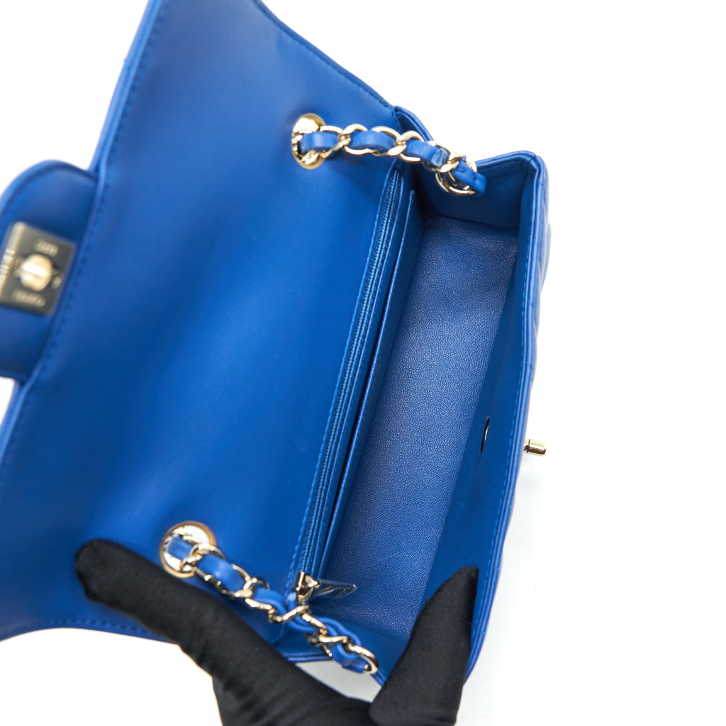CHANEL MINI RECTANGULAR FLAP BAG CHEVRON LAMBSKIN BLUE LGHW