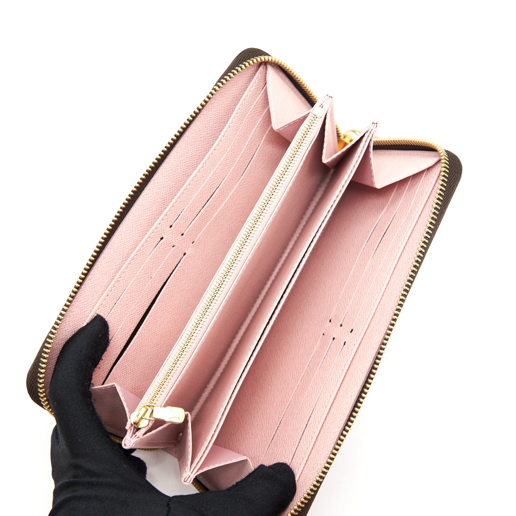 LOUIS VUITTON ZIPPY WALLET DAMIER EBENE CANVAS / ROSE BALLERINE