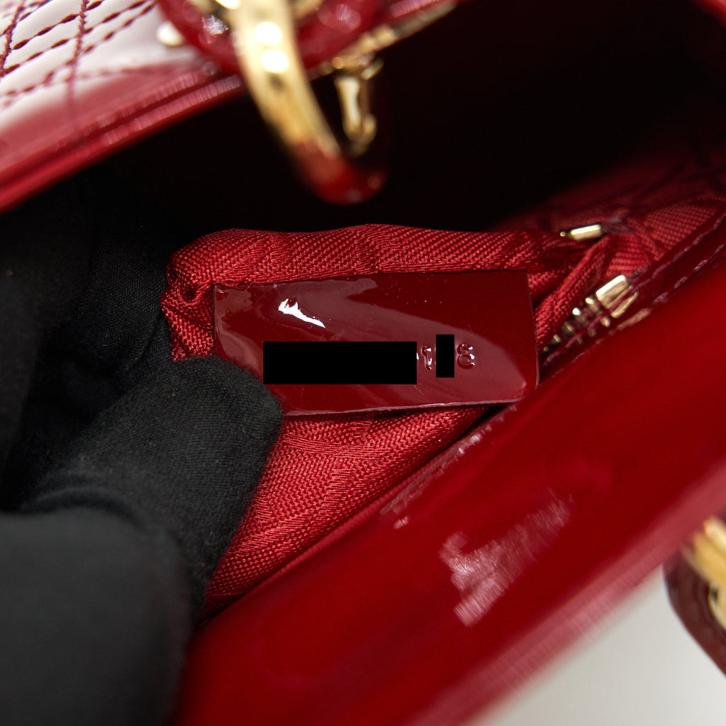 DIOR MINI LADY DIOR PATENT LEATHER RED WITH GHW