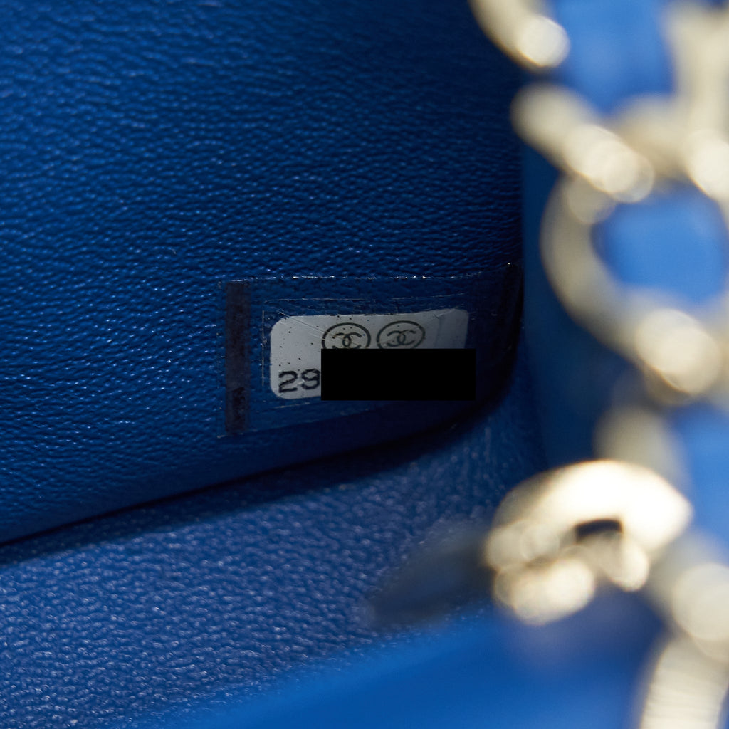 CHANEL MINI RECTANGULAR FLAP BAG CHEVRON LAMBSKIN BLUE LGHW