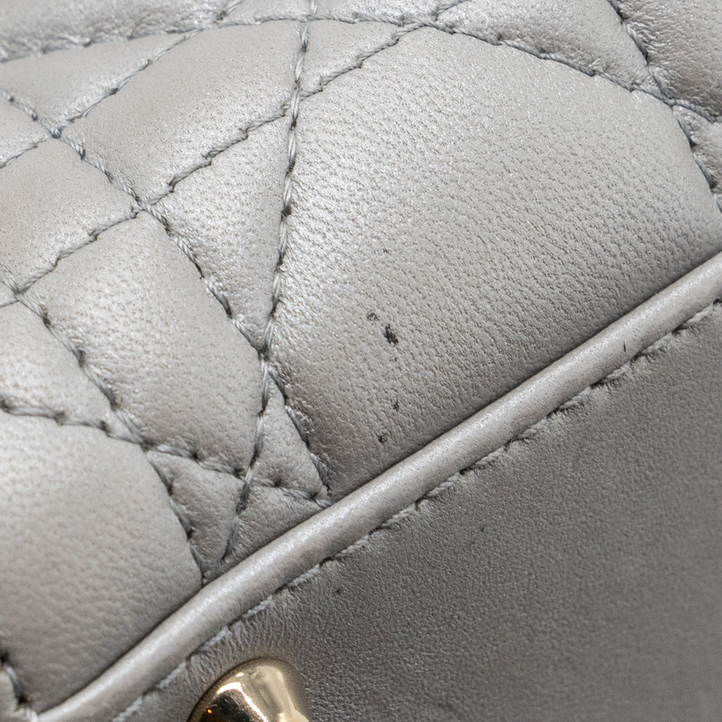 DIOR MINI LADY DIOR LAMBSKIN LIGHT GREY LGHW