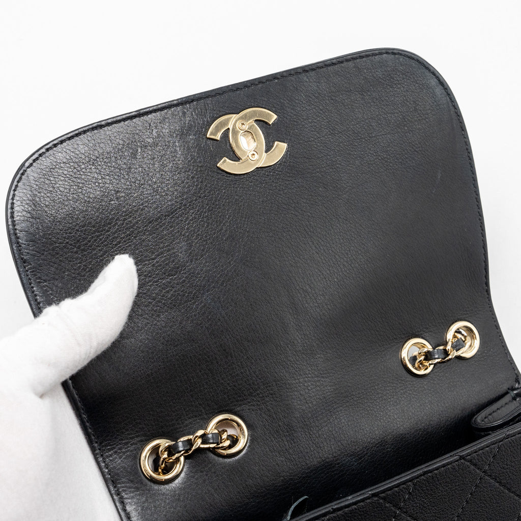 CHANEL HALF MOON QUILTED FLAP BAG GRAINED CALFSKIN BLACK GHW