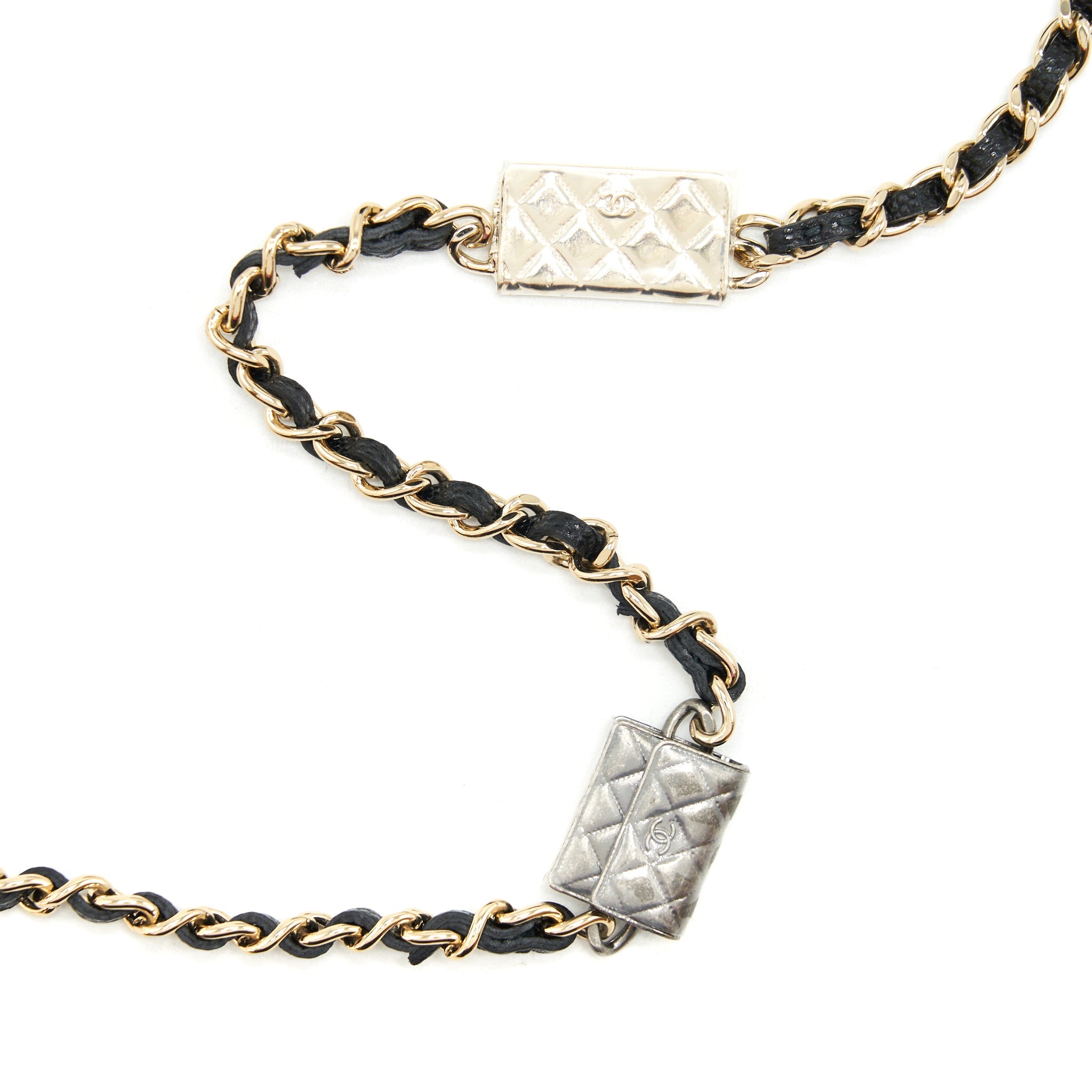 CHANEL CAVIAR CARD HOLER WITH CHAIN AND BAG CHARM BLACK LGHW